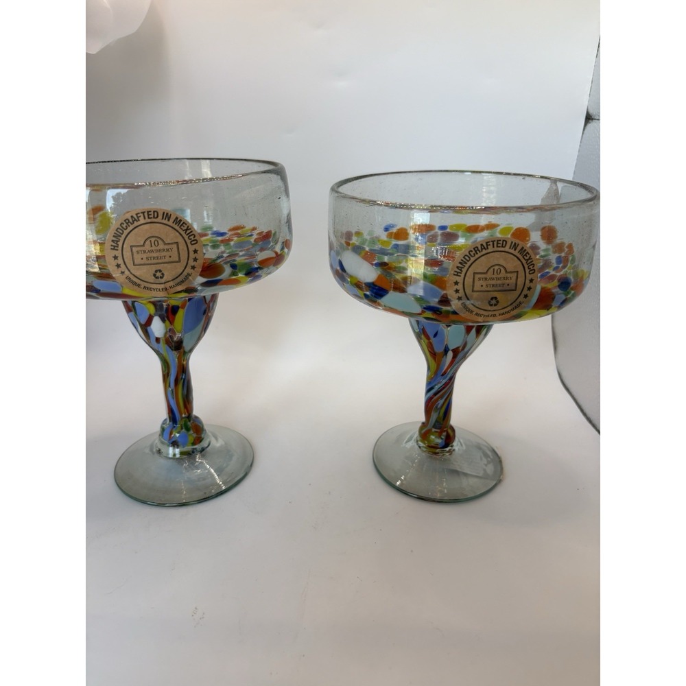 10 Strawberry Street Pueblo Margarita Glasses Made In Mexico Handcrafted